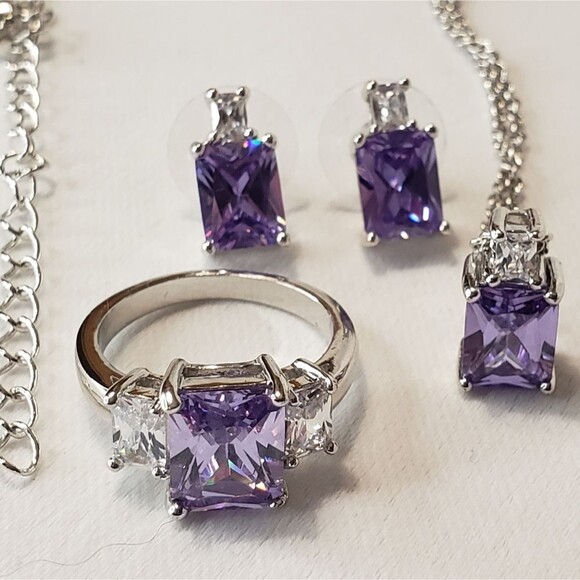 Amethyst with Silver Setting Ring, Earrings, Necklace, NWOT - Picture 12 of 13